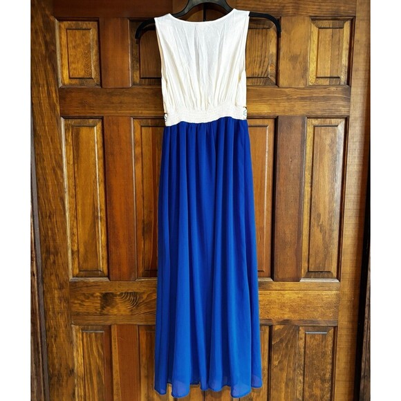 Flying Tomato Maxi Dress Women's Size Small Embroidered Blue Ivory Chiffon - Picture 3 of 7
